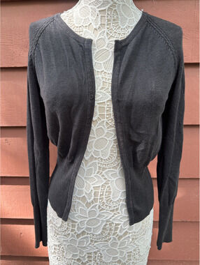 Bailey's Point Black Button Up Cardigan Sweater Cotton Blend Classic